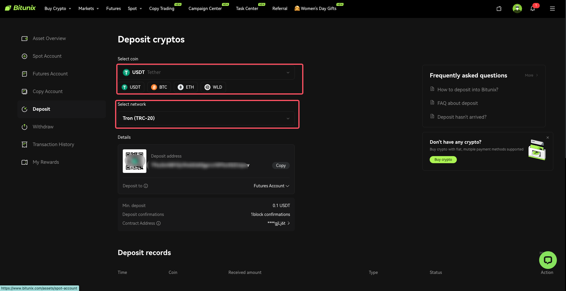  آموزش واریز دارایی به حساب Bitunix 