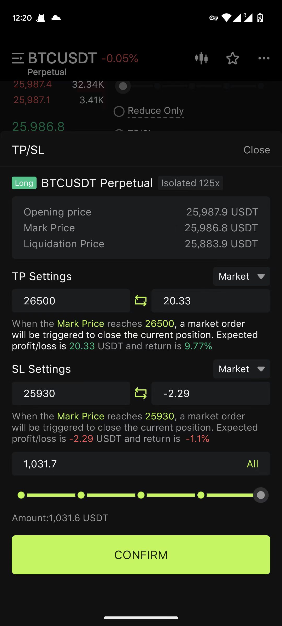 تنظیم سفارش TP/SL پوزیشن‌های اپلیکیشن Bitunix
