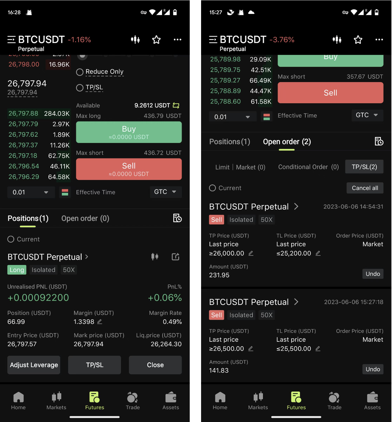 تنظیم سفارش TP/SL پوزیشن‌های اپلیکیشن Bitunix